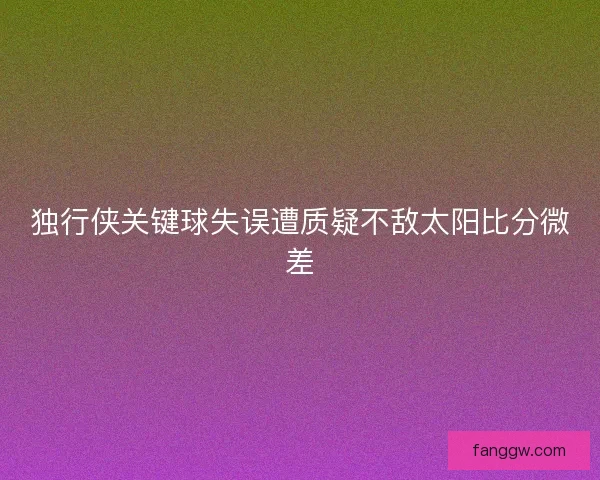 独行侠关键球失误遭质疑不敌太阳比分微差