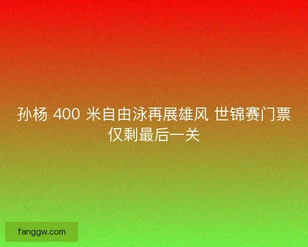 孙杨 400 米自由泳再展雄风 世锦赛门票仅剩最后一关